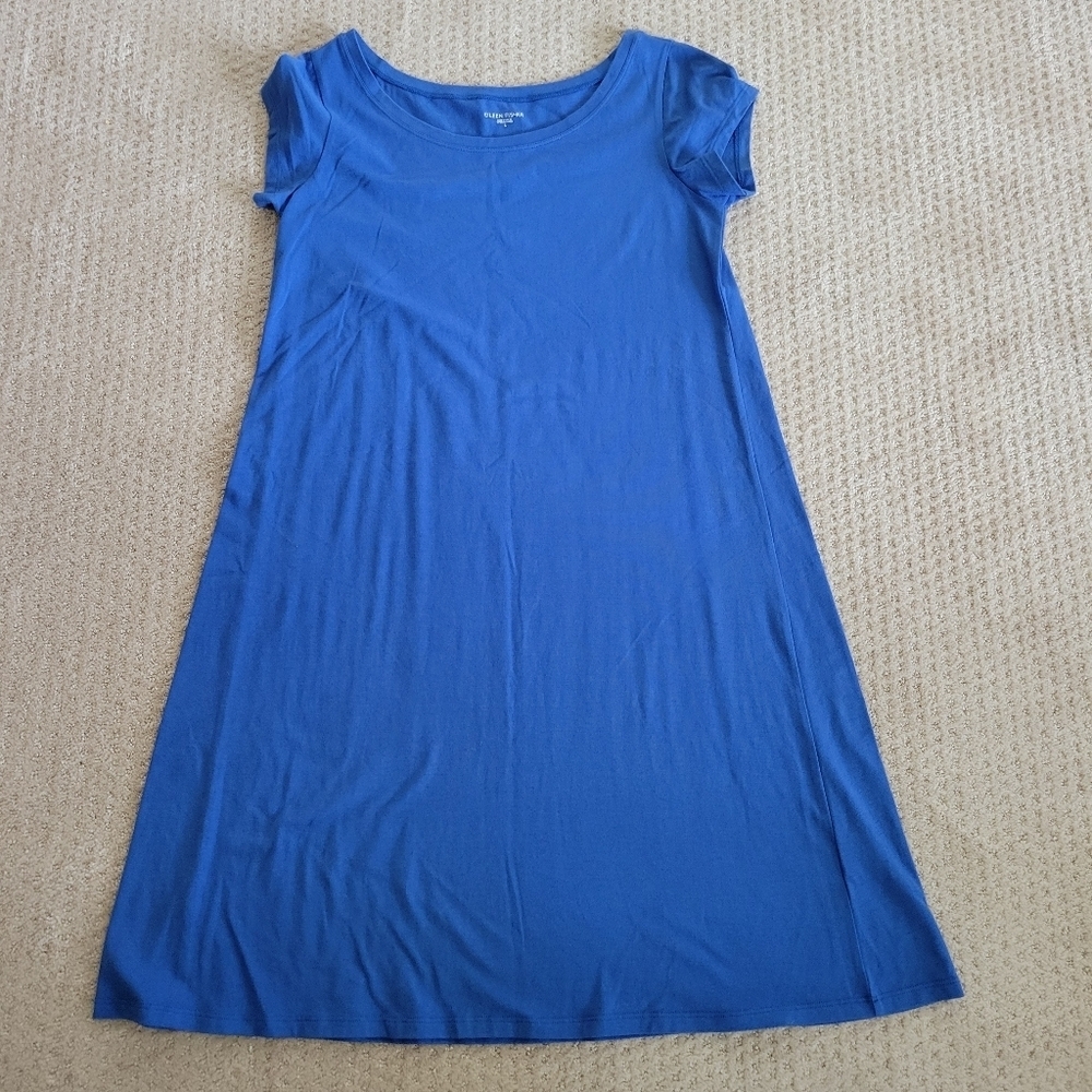 Eileen Fisher Organic Cotton T-Shirt Dress Cobalt Blue Large Cap Sleeve Swing
